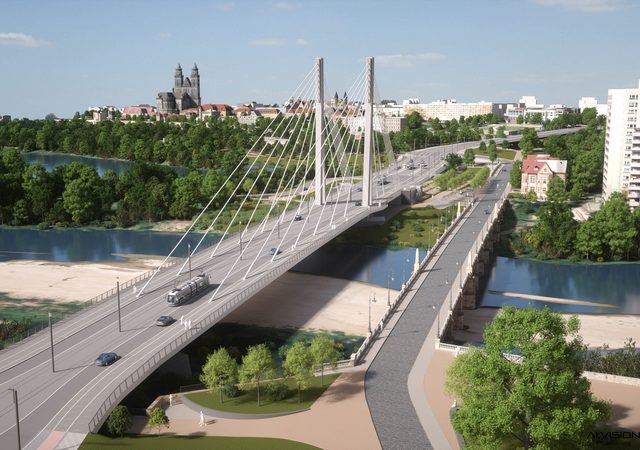 Magdeburger Pylonbrücke erreicht endgültige Höhe