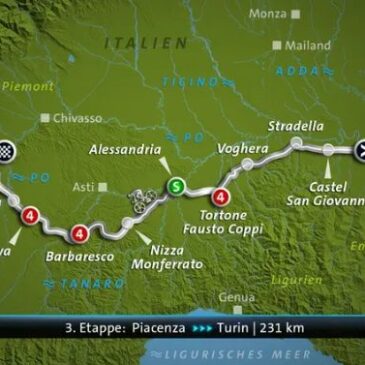 Ab 11:45 Uhr im Livestream: Tour de France – 3. Etappe: Piacenza – Turin (229 km) (Das Erste  14:10 – 17:15 Uhr)