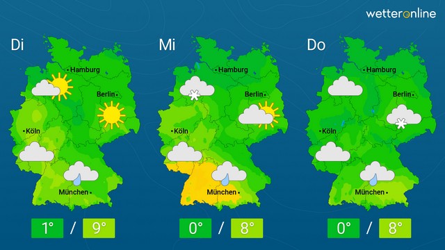 Regional Schnee bis ins Flachland